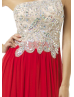 One Shoulder Jewel Beading Bodice Chiffon Evening Dress